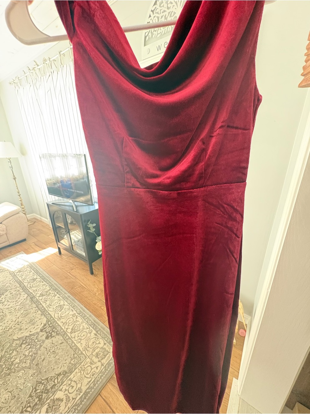 Francesca's Collections Velvet Cowl Neck Dress in Burgundy